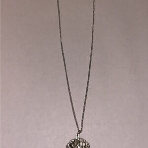 Religious Silver Tone Pendant Necklace